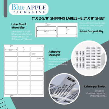 1X2-5/8 inch Shipping Labels 8.5X11/Sheet for Laser & Inkjet Printers
